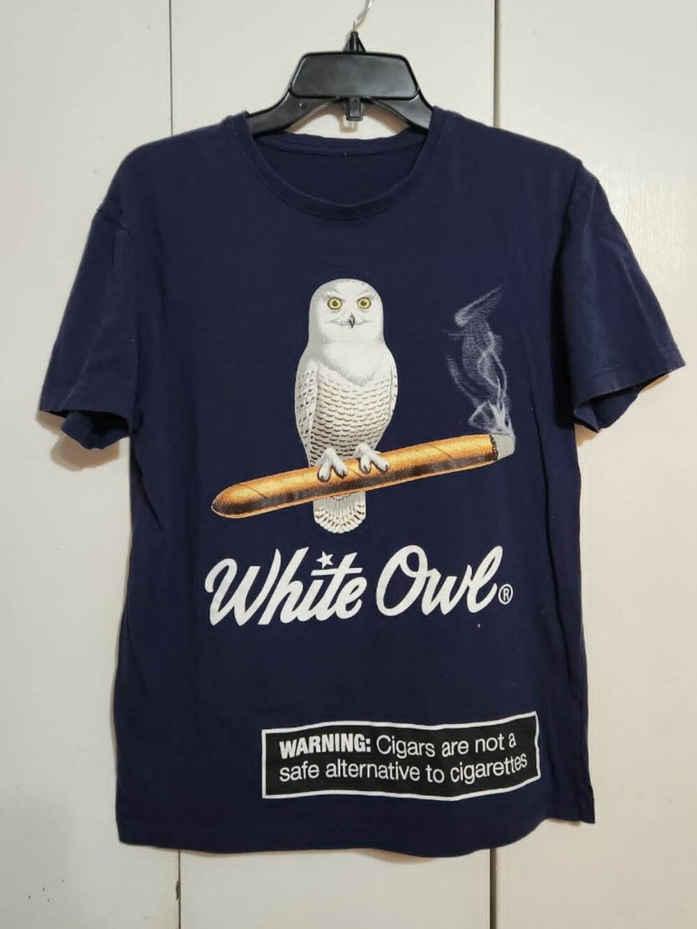 White Owl Cigar T Shirt Mens S Navy Blue Promo Graphic Tee Flawed